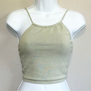 Brandy Melville Cotton Fitted Crop Camisole Light Green